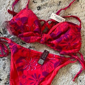Adore Me Red and Purple Floral Bikini Set